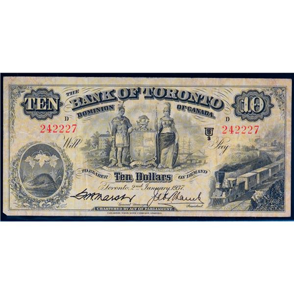 The Bank of Toronto 1937 $10 #242227 CH-715-20-12 F-VF