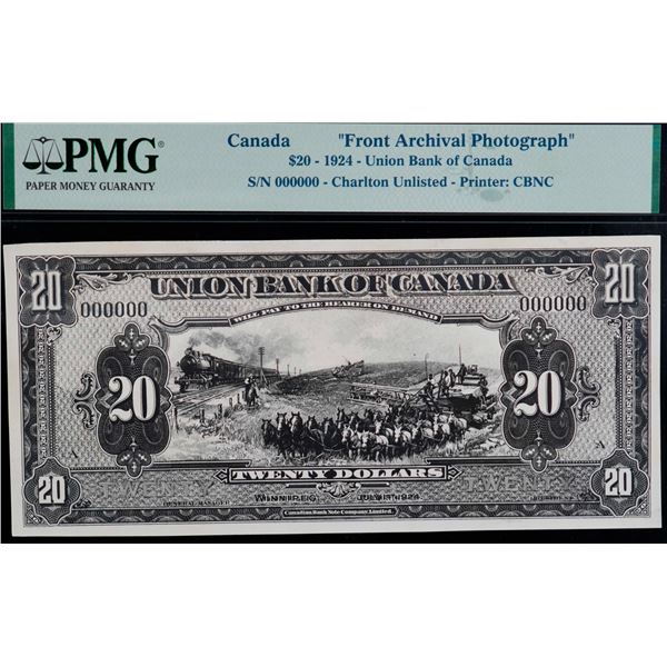 The Union Bank of Canada; 1924 $20 CH-730-22-06, PMG Front Archival Photograph.