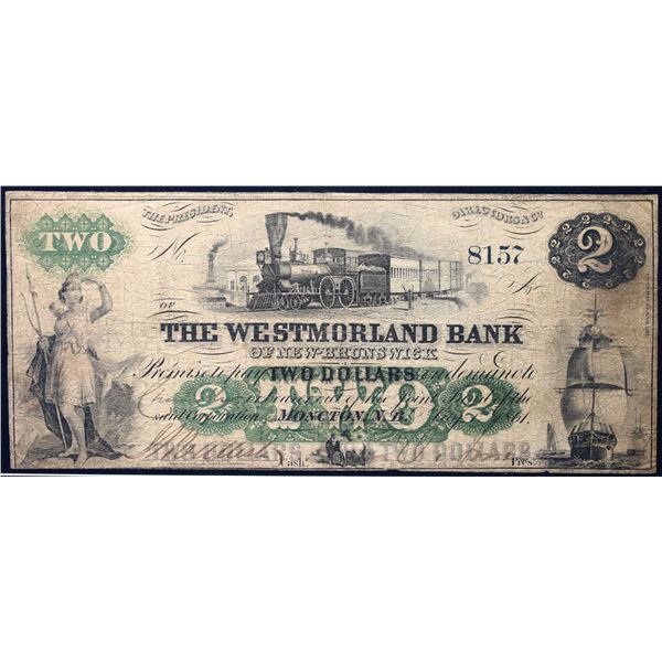 The Westmorland Bank 1861 $2 CH-800-12-04 #8157  LCG Choice Fine-15