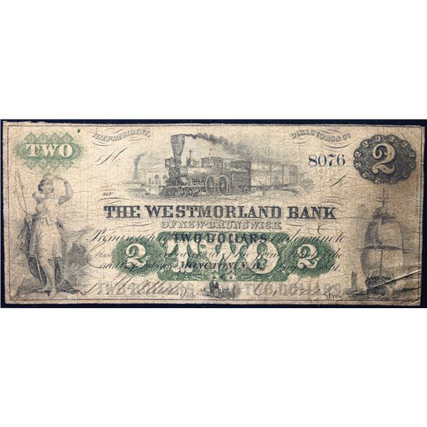 The Westmorland Bank 1861 $2 CH-800-12-04 #8076  LCG Fine-12