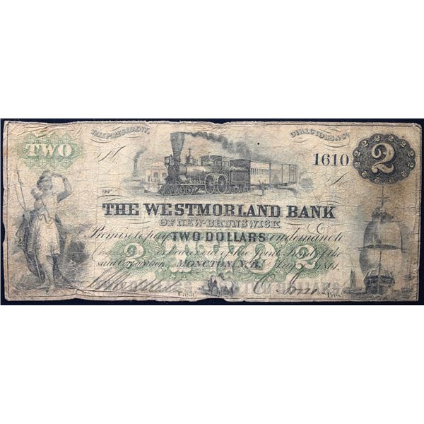 The Westmorland Bank 1861 $2 CH-800-12-04 #1610  LCG Fine-12