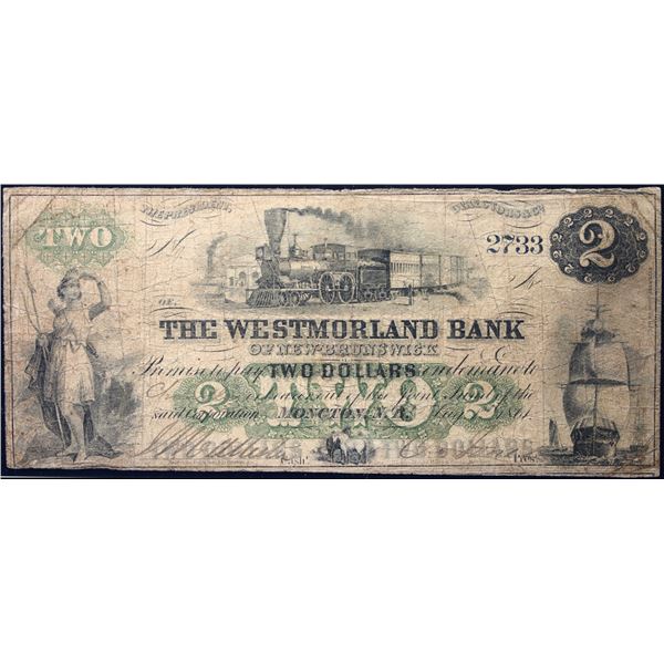 The Westmorland Bank 1861 $2 CH-800-12-04 #2733  LCG Fine-12