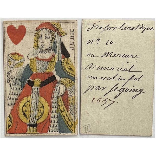 French Colonial Issue Playing Card; "Queen of Harts" with French Hand Written on the back.