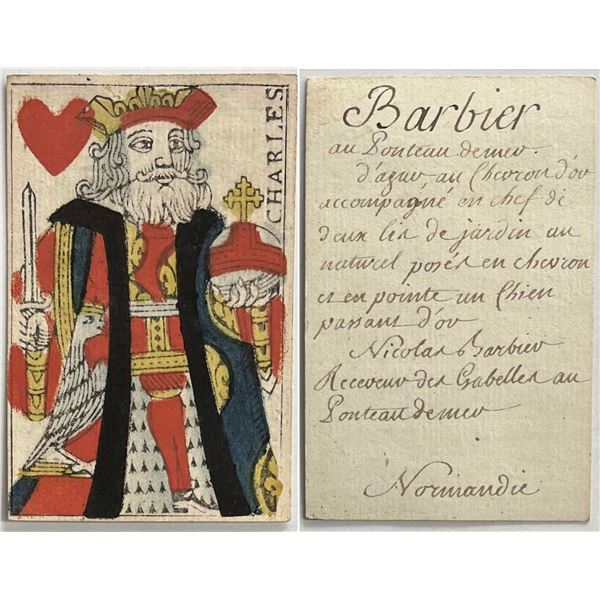 French Colonial Issue Playing Card; "King of Harts" with French Hand Written on the back.