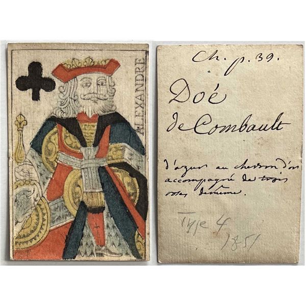 French Colonial Issue Playing Card; "King of Clubs" with French Hand Written on the back.