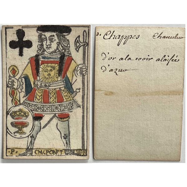 French Colonial Issue Playing Card; "Jacks of Clubs" with French Hand Written on the back.