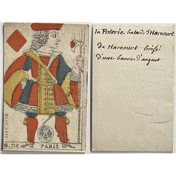 French Colonial Issue Playing Card; "Jacks of Diamonds" with French Hand Written on the back.