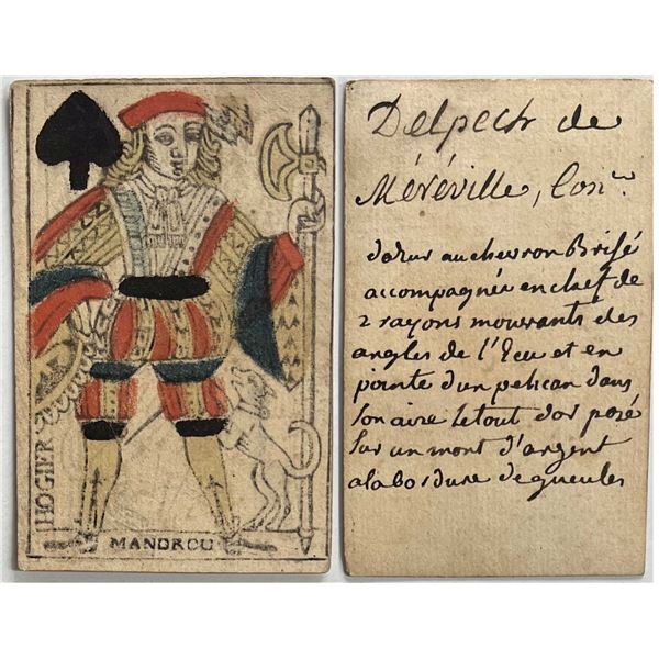 French Colonial Issue Playing Card; "Jacks of Spades" with French Hand Written on the back.