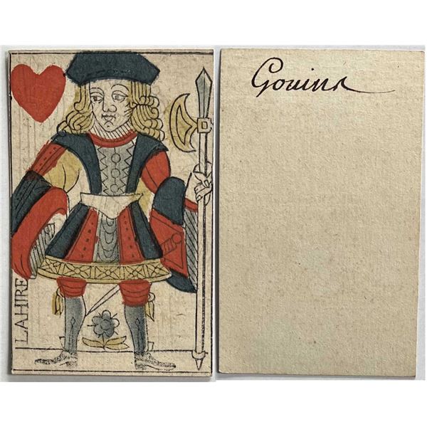 French Colonial Issue Playing Card; "Jacks of Harts" with French Hand Written on the back.