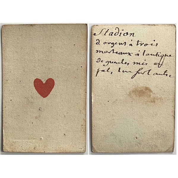 French Colonial Issue Playing Card; "Ace of Harts" with French Hand Written on the back.