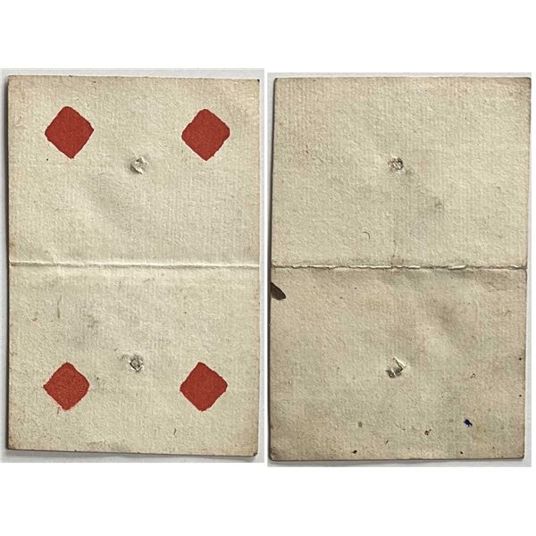 French Colonial Issue Playing Card; "Four of Dimaonds" with French Hand Written on the back.