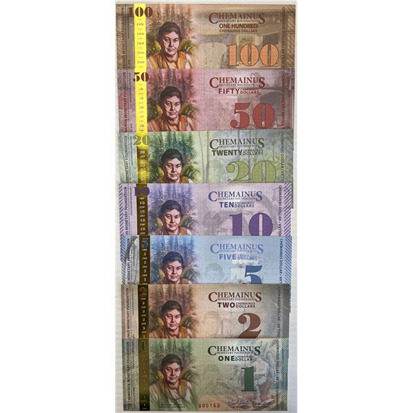 Scrip; 7 Note Set -  2010 Chemainus monetary Foundation Matching set #000163 All Uncirculated.  Come