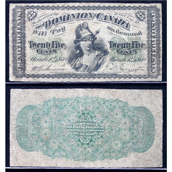 1870 25 cents Shinplaster DC-1a  "Letter A" A solid VG-F