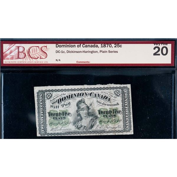 1870 25 cents Shinplaster DC-1c "Plain" BCS Very Fine-20