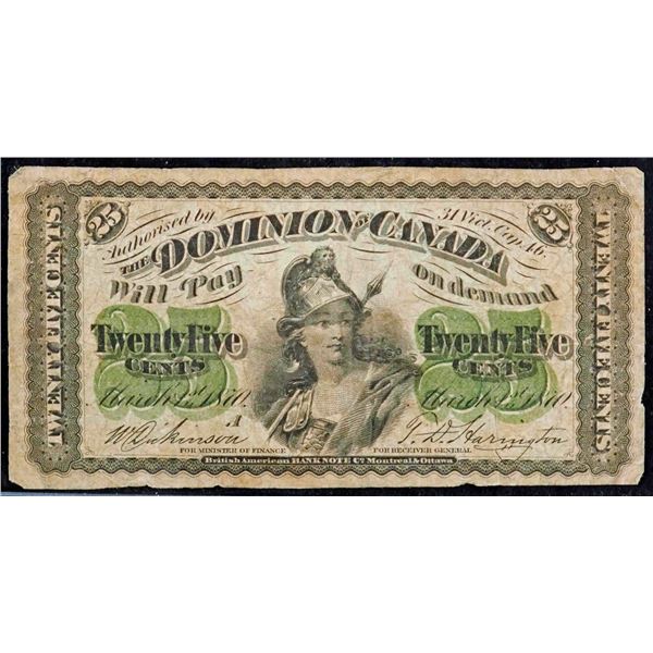 1870 25 cents Shinplaster DC-1a, nice VG-F example.