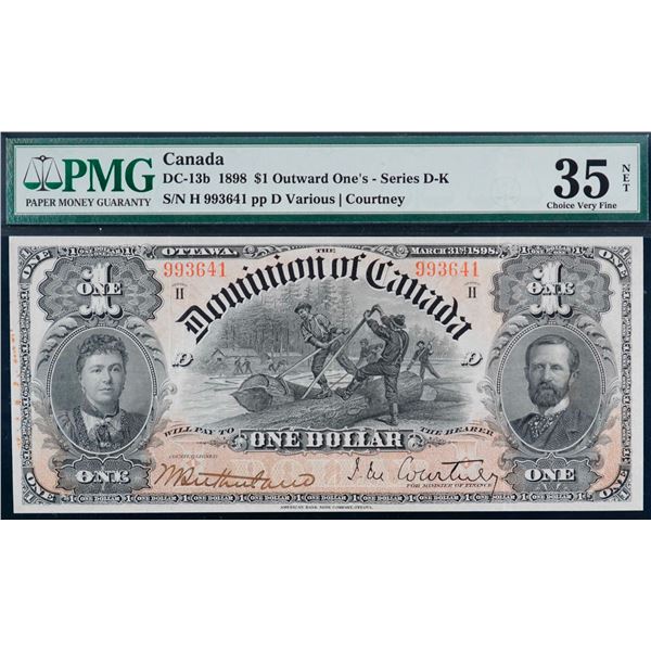 1898 $1 DC-13b #993641 PMG Choice Very Fine-35, minor rust on back.