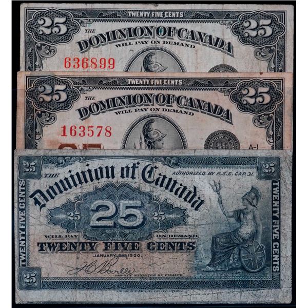 1900-1923 Shinplasters, Lot of 3 circulated notes. Vg to Fine.