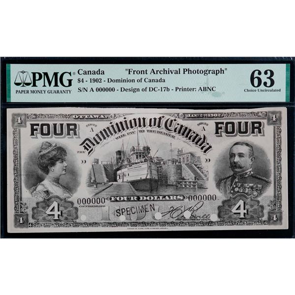 1902 $4 DC-17b #00000 "Front Archival Photograph" PMG Choice Uncirculated-63
