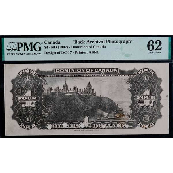 1902 $4 DC-17  "Back Archival Photograph" PMG Choice Uncirculated-62, corner tear.
