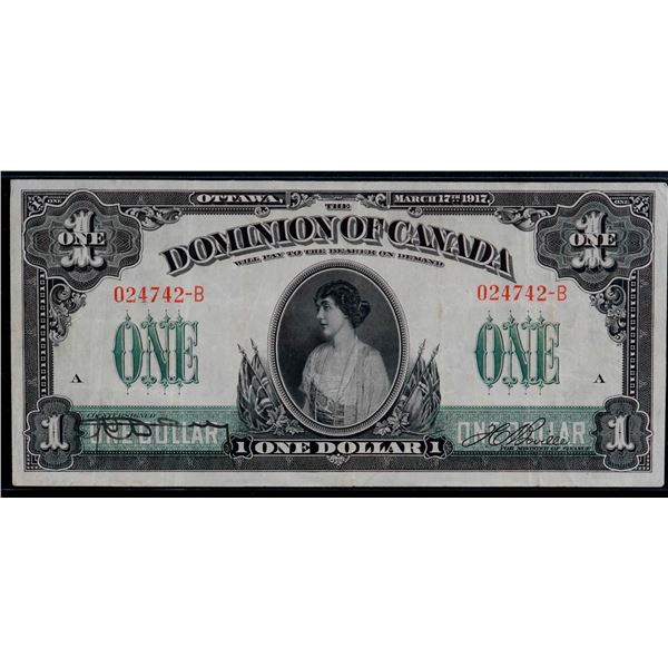 1917 $1 DC-23a #024742-V, Nice and bright VF or better.