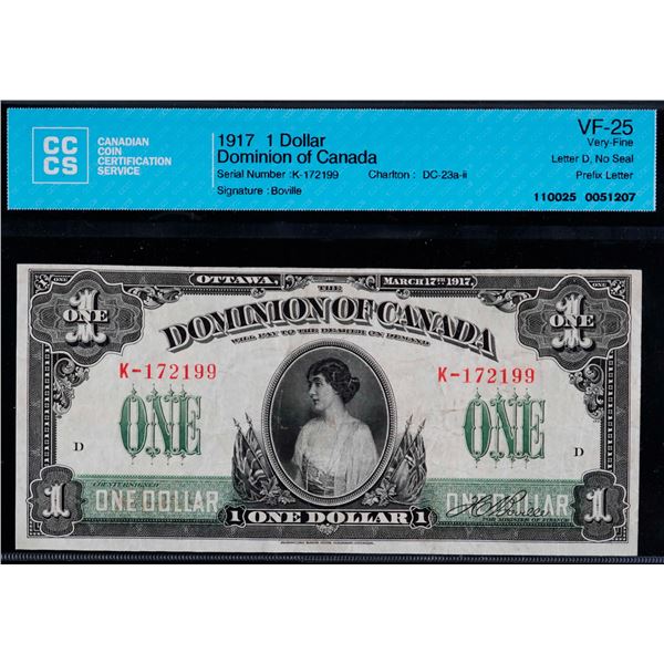 1917 $1 DC-23a-ii #K-172199 CCCS Choice Very Fine-25, A bright example.