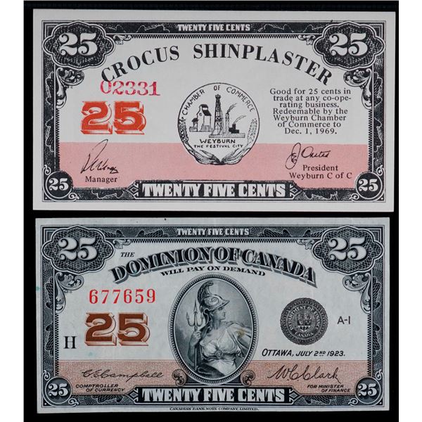 1923 25 cents Shinplaster DC-24d #677659 Campbell "Letter H" Bright VF-EF, comes with "shinplater ad
