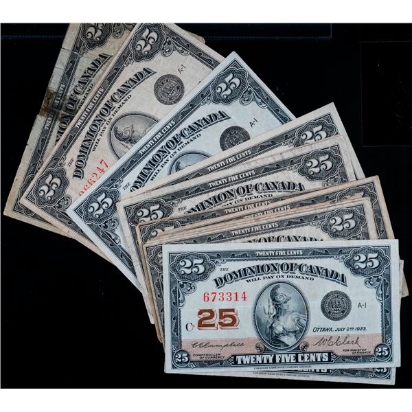 1923 Shinplaster Lot; Various signatures, check letters and grades. Good to EF, lot of 15 notes.  Bo