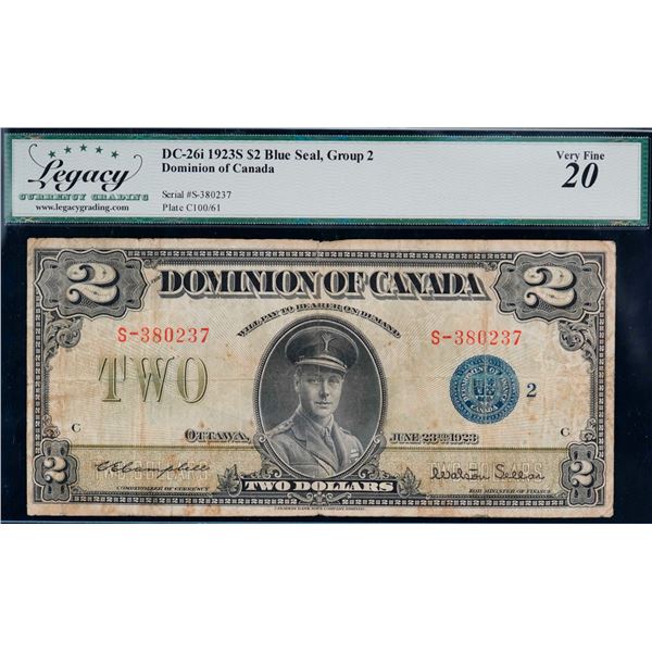 1923 $2 DC-26i #S-380237 LCG Very Fine-20, minor issues.