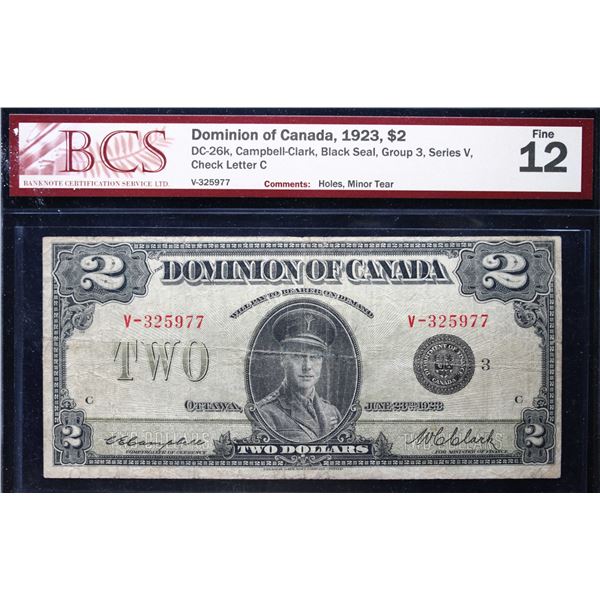 1923 $2 DC-26k V-325977 BCS Fine-12, minor issues.