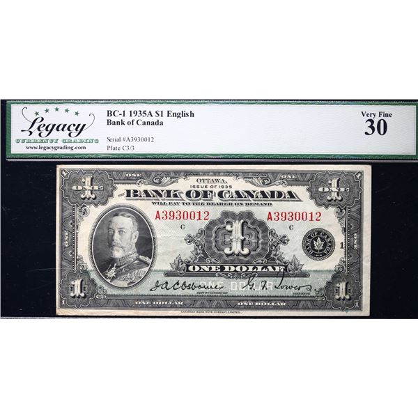 1935 $1 BC-1 #A3930012  LCG Choice Very Fine-30