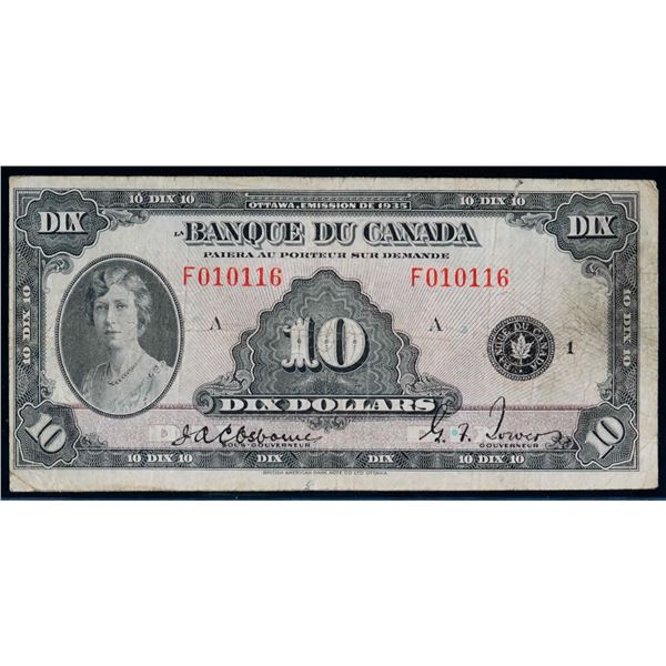 1935 $10 BC-8 "French Text" #F010116 Fine