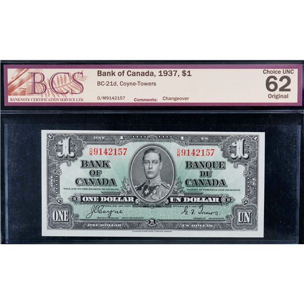 1937 $1 BC-21d #O/M9142157 BCS Choice Uncirculated-62 Original - Better prefix