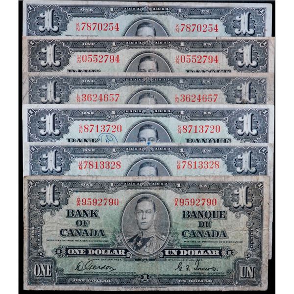 1937 $1's BC-21c & 21d VG to F+.  Lot of 6 notes.