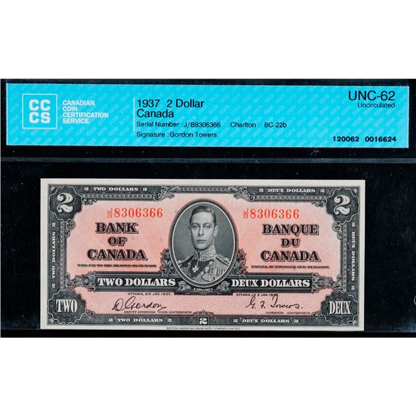 1937 $2 BC-22b #J/B8306366 CCCS Choice Uncirculated-62