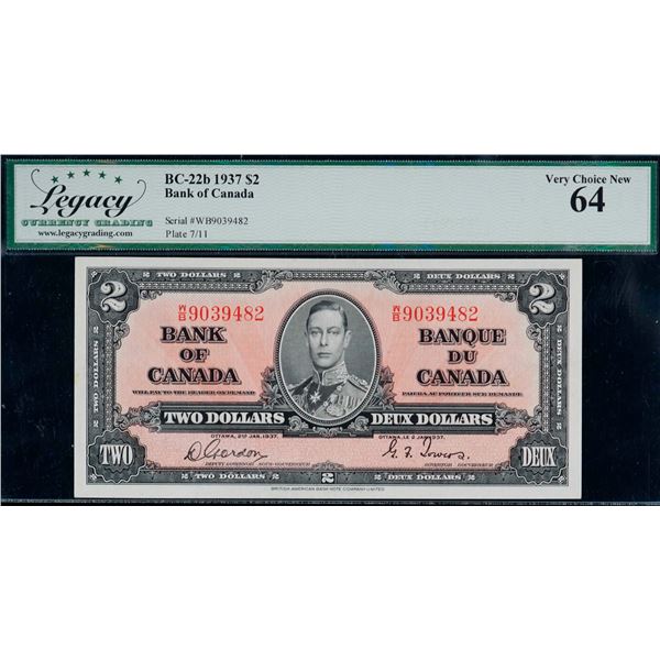 1937 $2 BC-22b #W/B9039482 LCG Very Choice Uncirculated-64
