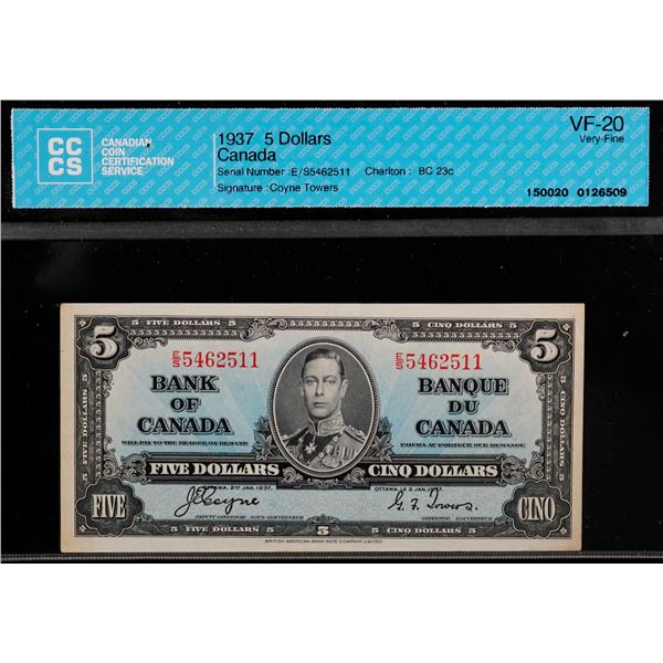1937 $5 BC-23c #E/S5462511 CCCS Very Fine-20
