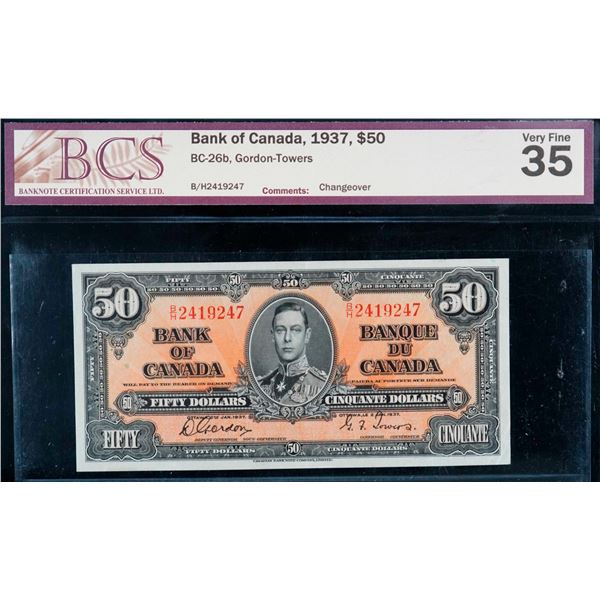 1937 $50 BC-26b #B/H2419247 BCS Choice Very Fine-35, A bright example.
