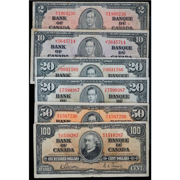 1937 Banknote Lot; Various denominations, signatures and grades.  Lot of 12 notes Good to VF.