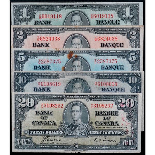 1937 Set; $1-$20, All 5 notes VG to Fine.
