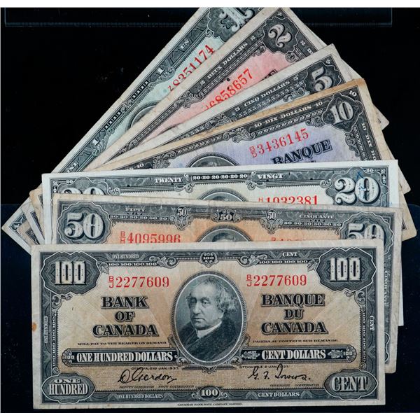 1937 set; includes $1-$100, all 7 notes VG to VF.  Some with minor issues.