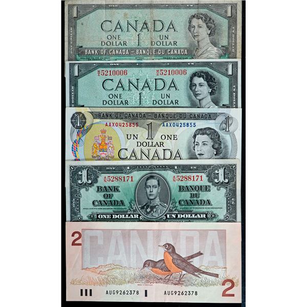 Banknote Lot; 1937-1986 - Includes 1937 $1, 1954 $1 DF, 1954 $1 Modified - faded, 1973 $1 Replacemen