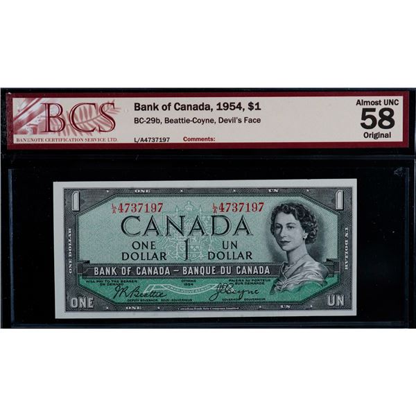 1954 $1 BC-29b #L/A4737197 BCS Choice About Uncirculated-58 Original