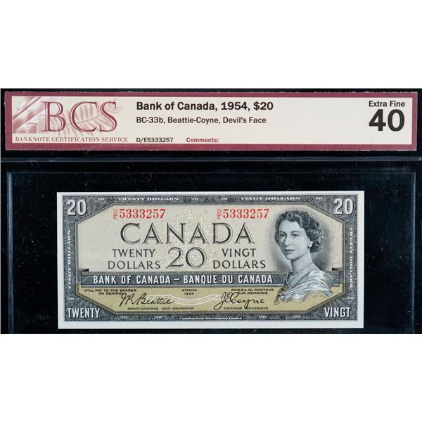 1954 $20 BC-33b #D/E5333257 BCS Extra Fine-40, A bright and attractive note.