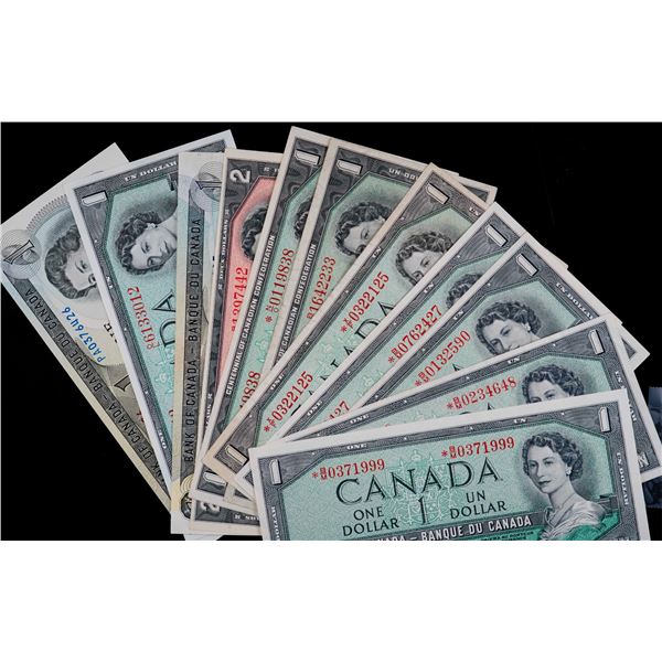 Banknote Lot; 1954 $1's (6), 1954 $2, 1967 $1's (2), 1973 $1's (2),  Fine to Uncirculated.  Lot of 1