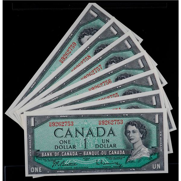 Consecutive run; 1954 $1 BC-37b-i #H/M9262753-759.  Lot of 7 consecutive notes of this better prefix