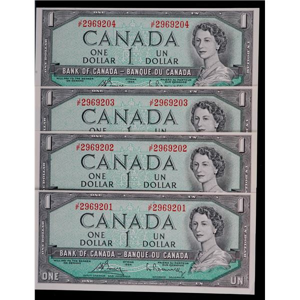 1954 $1 BC-37c #J/F2969201-9204, Lot of 4 consecutive notes.  All AU to Choice Unc.
