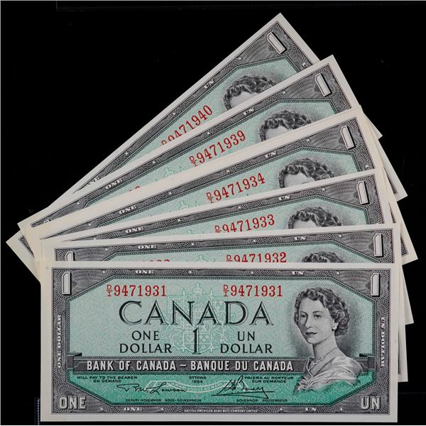 Consecutive run; 1954 $1 BC-37d #D/I9471931-940.  Lot of 10 consecutive notes of this better prefix.