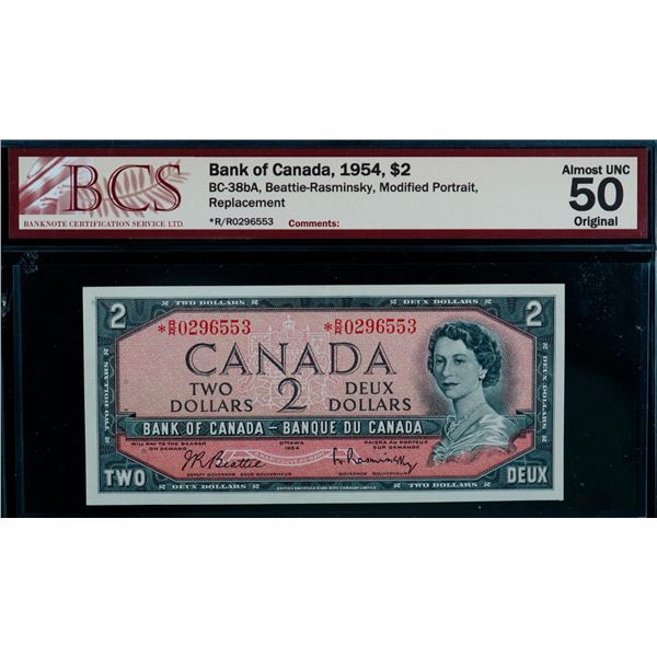 1954 $2 BC-38bA #*R/R0296553 BCS About Uncirculated-50 Original