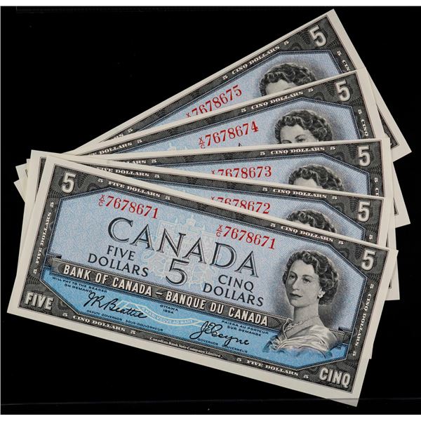 Consecutive run; 1954 $5 BC-39a #X/C7678671-675  Lot of 5 consecutive notes of this better prefix.  