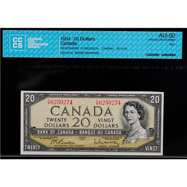 1954 $20 BC-41b #F/W6250274 CCCS About Uncirculated-50, tear & 1979 $20 BC-54bi #5609669112 BCS Choi